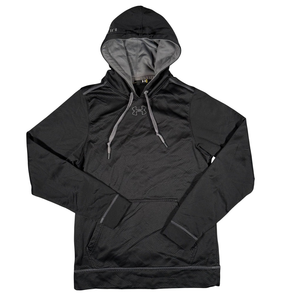 Under Armour Mens Hoodie Small Black‎ Textured Fleece Pullover 1232723 Loose Fit